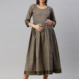 Swishchick A-Line Midi Cotton Maternity Dress-image-61