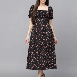 aayu Floral Printed Gathered Fit & Flare Midi Dress-image-41