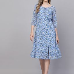 aayu Floral Crepe A-Line Midi Dress-image-12