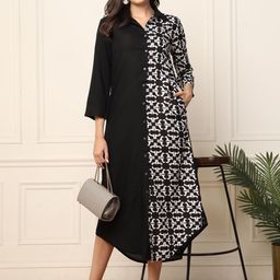 DEEBACO Women A-Line Midi Shirt Dress-image-5
