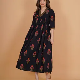INDIANIC Floral Print A-Line Midi Dress-picture-37