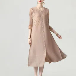 JC Collection Khaki Embellished A-Line Midi Dress-image-34