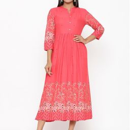 all about you Pink Floral Printed Fit & Flare Midi Dress-image-55