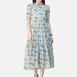 BAESD Floral Printed Georgette Tiered Fit and Flare Midi Dress-image-30