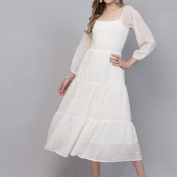 aayu Square Neck Georgette A-Line Midi Dress-image-43