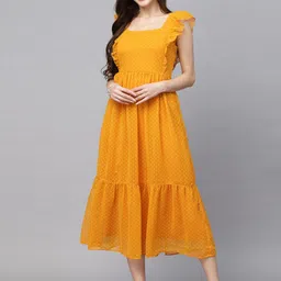 aayu Ruffles Detail Dobby Georgette A-Line Midi Dress-image-12
