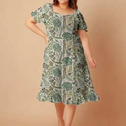 Zink Curve Ethnic Motifs Print A-Line Midi Plus Size Dress-picture-2