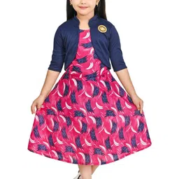 BAESD Girls Abstract Printed A-Line Midi Cotton Dress with Jacket-picture-2