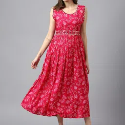 Ishin Pink Ethnic Motifs Print A-Line Midi Dress-picture-22