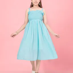 BAESD Girls Shoulder Strap Smocked A-Line Cotton Midi Dress-image-48