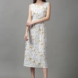 SHOWOFF Women Floral V-Neck Polyester A-Line Midi Dress-picture-10