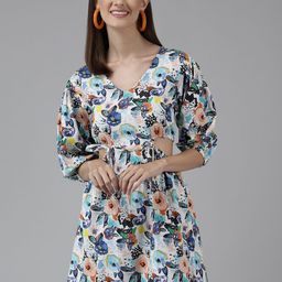 The Dry State White & Blue Floral A-Line Mini Dress-image-35
