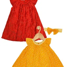 Creative Kids Infants Girls Pack Of 2 Floral Printed Cap Sleeves A-Line Romper Dress-image-64
