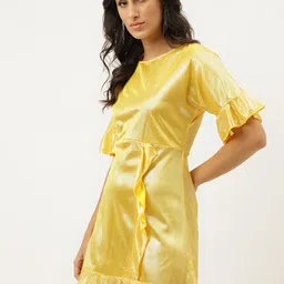 TRYMISFIT Self Design Bell Sleeves A-Line Cotton Mini Dress-picture-9