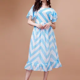 Fashion2wear Chevron Printed Flounce Georgette A-Line Dress-image-74