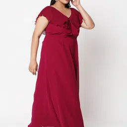Curves by MISH Plus Size Red Cape Sleeved Maxi Dress-17