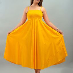 IQRAAR Women Yellow Solid Maxi Dress-27