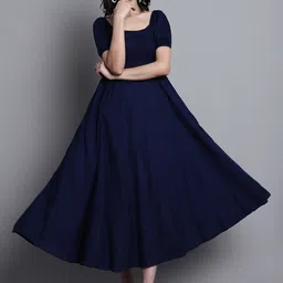 BAESD Square Neck Puff Sleeves Smocked Fit & Flare Midi Dress-image-48
