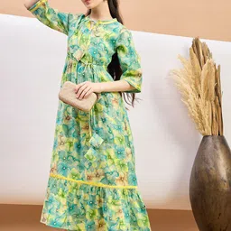 Stylo Bug Floral Print Three-Quarter Sleeves Tie-Up Neck Maxi Maxi Dress-image-27
