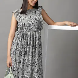 SHOWOFF Women Grey & White Chiffon Maxi Midi Dress-image-11