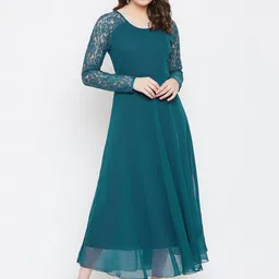 HELLO DESIGN Round Neck Long Sleeves Georgette Maxi Midi Dress-picture-13