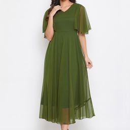 HELLO DESIGN Lime Green Georgette Midi Dress-image-123