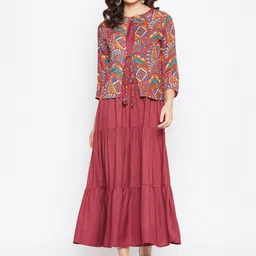 HELLO DESIGN Maroon Ethnic Motifs Layered Ethnic Maxi Midi Dress-10
