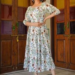 YASH GALLERY Floral Printed A Line Midi Dress-image-91