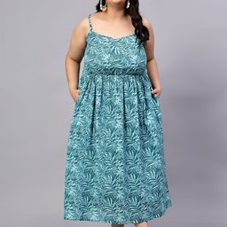 Indietoga Plus Size Leaf Printed Pure Cotton Strap Dress-52