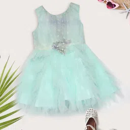 MeeMee Green Net Cotton Party Dress-image-10