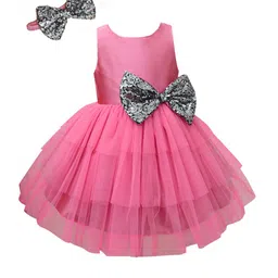 A.T.U.N. Girls Pink & Silver-Toned Layered Net Dress with Headband-picture-44