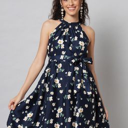 Emeros Ditsy Florals Halter-Neck Navy Blue Dress-picture-55