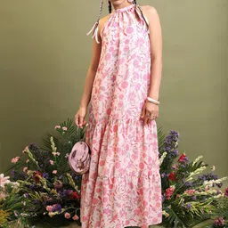 Vishudh Floral Printed Halter Neck Maxi Dress-image-61