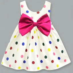A T U N Girls Off White Dress  Polka Dot Bow Dress-10