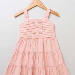 Sweetlime By AS Girls Striped Shoulder Straps Bow Detail Cotton Tiered Fit & Flare Dress-image-81