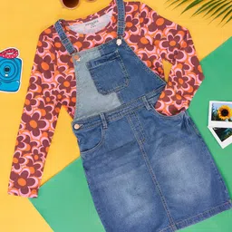 Pantaloons Junior Girls Cotton Pinafore Dress With T-shirt-image-32