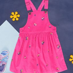Pantaloons Junior Girls Floral Printed Shoulder Straps Gathered Cotton Pinafore Dress-image-86