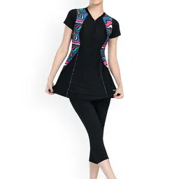 ROVARS Abstract Printed A-Line Swimming Dress-1