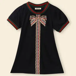 INCLUD Girls Cotton A-Line Dress With Bow Applique-10