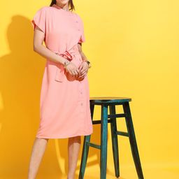 Tokyo Talkies Women Beautiful Peach Solid Dress-image-79