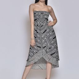 250 DESIGNS Black & White Georgette Midi Dress-image-89
