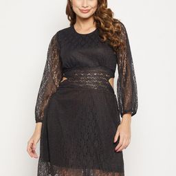 Bitterlime Round Neck Lace Cut Out Bodycon Dress-image-72