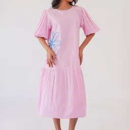 PINK CACTII Flared Sleeve Drop-Waist Midi Dress-image-29