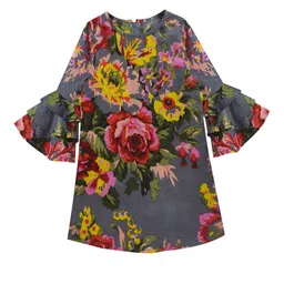 a.t.u.n. A T U N Girls Grey & Pink Floral A-Line Dress-picture-11