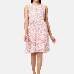 Annabelle by Pantaloons Belted Pleated Abstract Printed A-Line Dress-picture-29