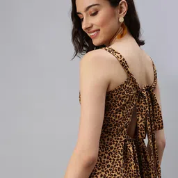 SHOWOFF Camel Brown Animal A-Line Dress-picture-7