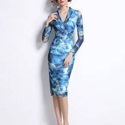 JC Collection Blue & White Floral Bodycon Dress-42