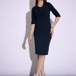 SASSAFRAS worklyf Shirt Collar Gathered Detail Formal Sheath Dress-image-34