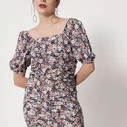Trend Arrest Floral Printed Ruched Sheath Dress-57
