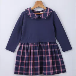 Beebay Navy Blue Checked Peter Pan Collar Dress-picture-49
